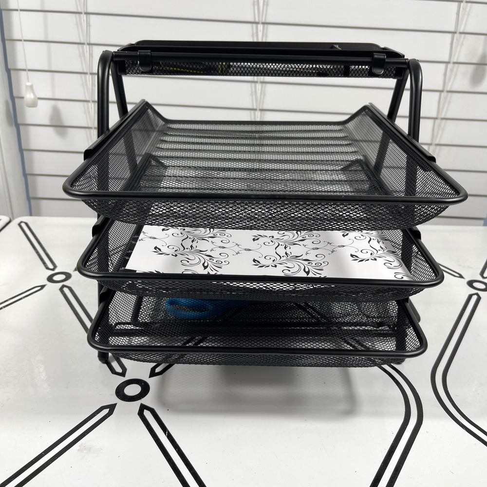 Stationery Tower Organizer 4 Tier Stacking Trays Desk‎ Home Office Black Mesh